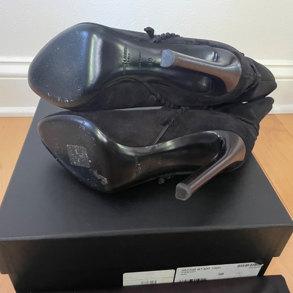 Saint Laurent Mica 105mm Black Suede Whipstitch Ankle Booties 38 IT - Picture 8 of 9